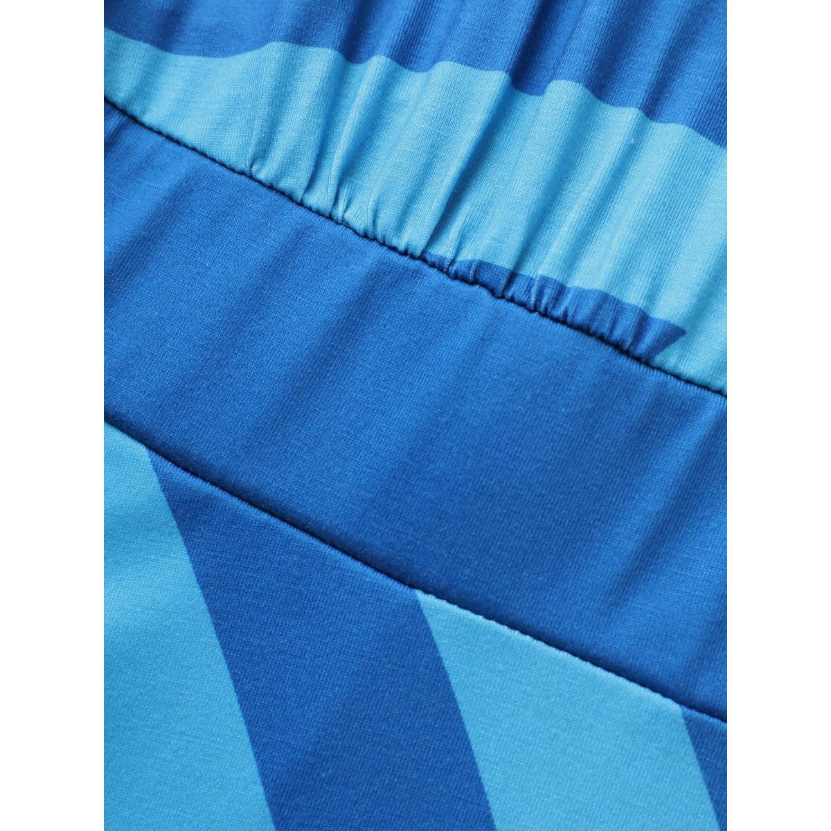 Plus Size Round Neck Striped Raglan Sleeve Dress Teal Women Casual Round Neck Short sleeve Curvy BloomChic 30/6X Product Image