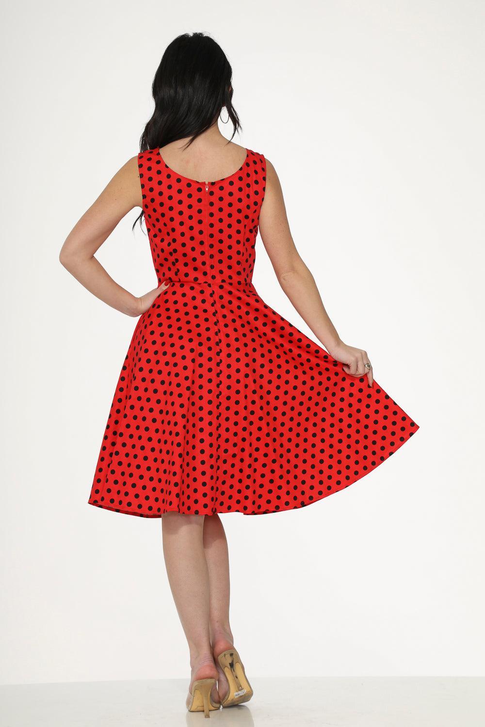 Red Black Polka Dot Swing Dress Product Image