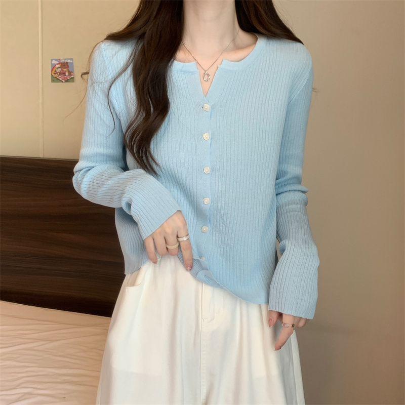 Crew Neck Plain Cardigan Product Image