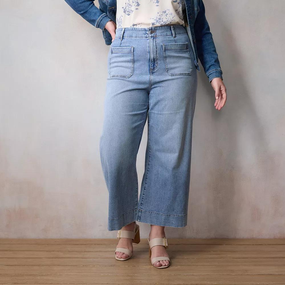 Plus Size LC Lauren Conrad Super High Rise Wildflower Wide Leg Cropped Jeans, Women's, Size: 26 W, Carson Blue Product Image