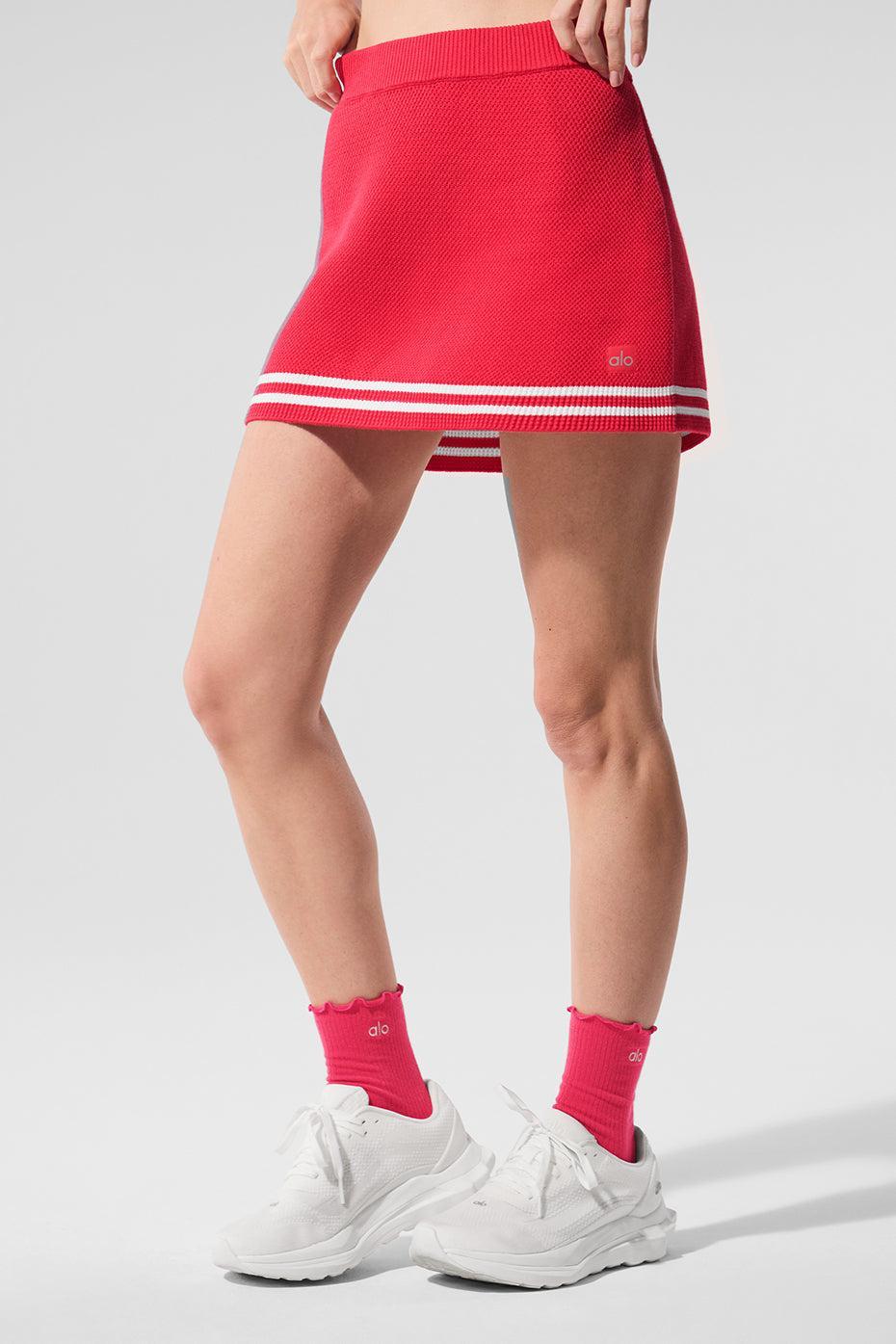 Tennis Club Sweater Knit Skirt - Candy Red/White Product Image
