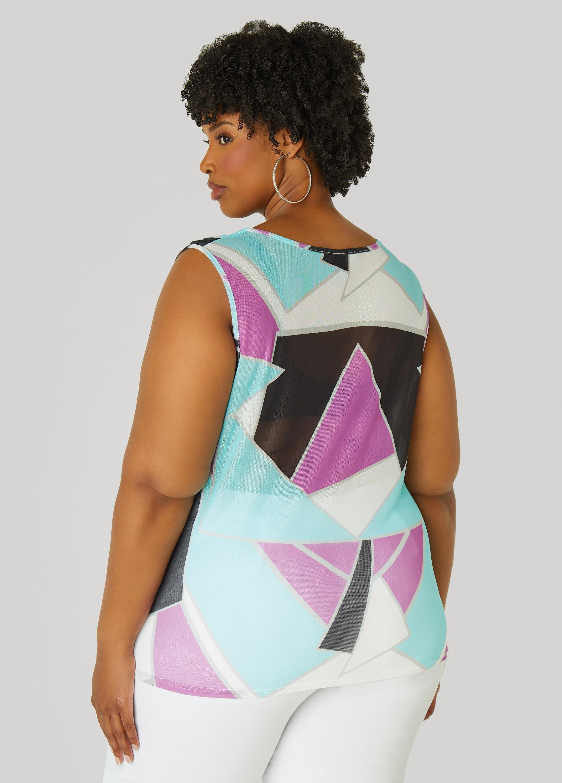 Abstract Cowl Neck Mesh Top Product Image