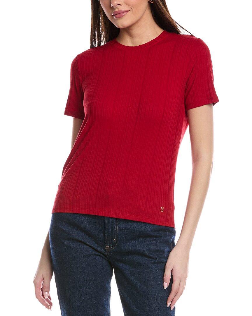 ST JOHN St. John Sleek Rib Jersey Knit Top In Red Product Image