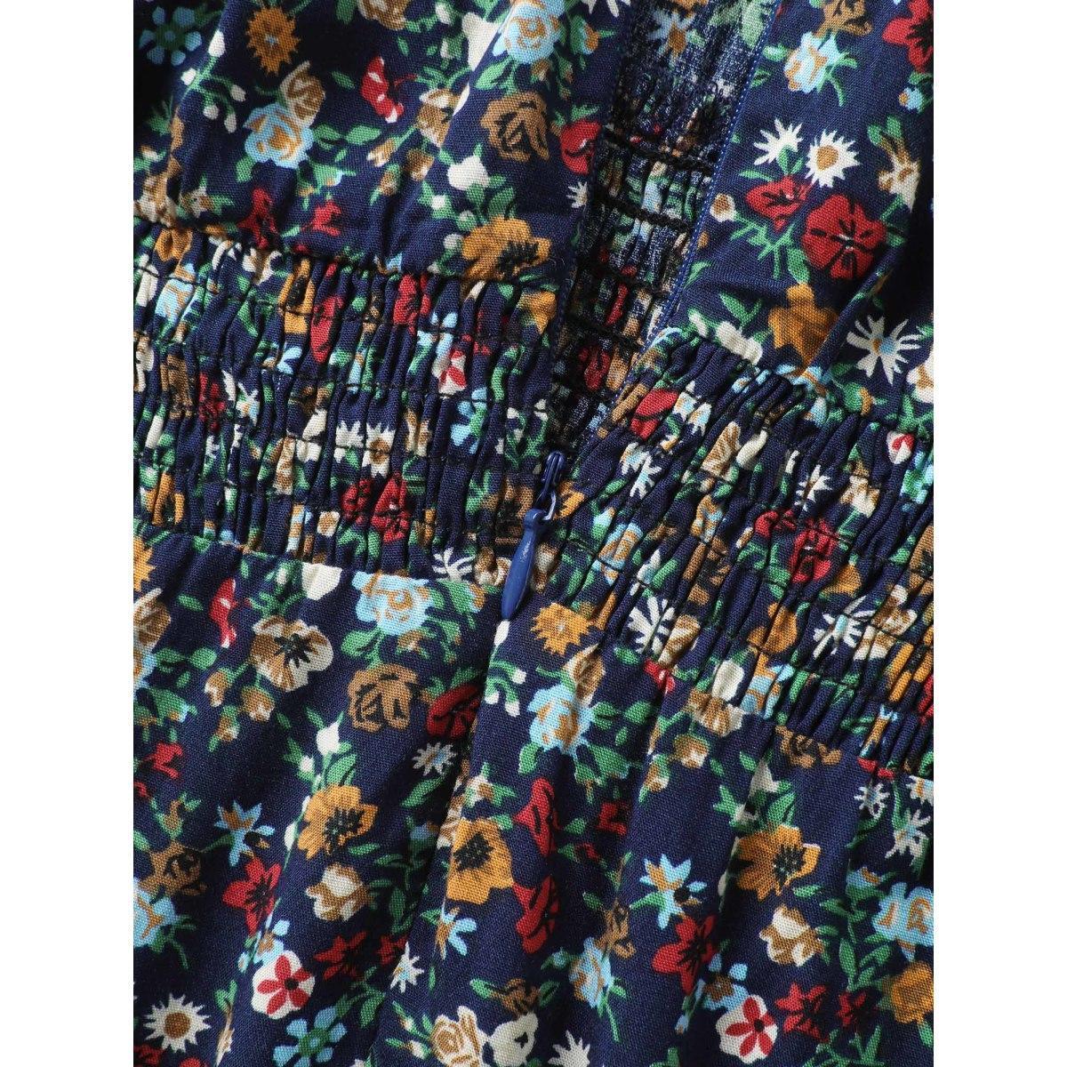 Plus Size Indigo Floral Print Shirred Waist Cami Jumpsuit Women Sleeveless Square Neck Everyday-Elegant Loose Jumpsuits BloomChic 28/5X Product Image