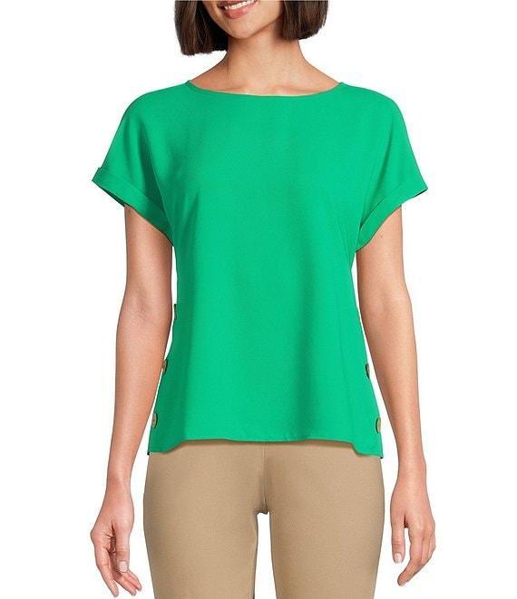 Jones New York Round Neck Short Sleeve Button Detail Blouse Product Image
