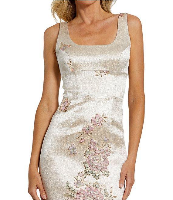 Mac Duggal Scoop Neck Sleeveless Floral Brocade Sheath Midi Dress Product Image