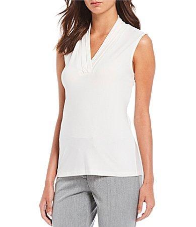 Anne Klein Womens Sleeveless Pleated V-Neck Shell Top Product Image