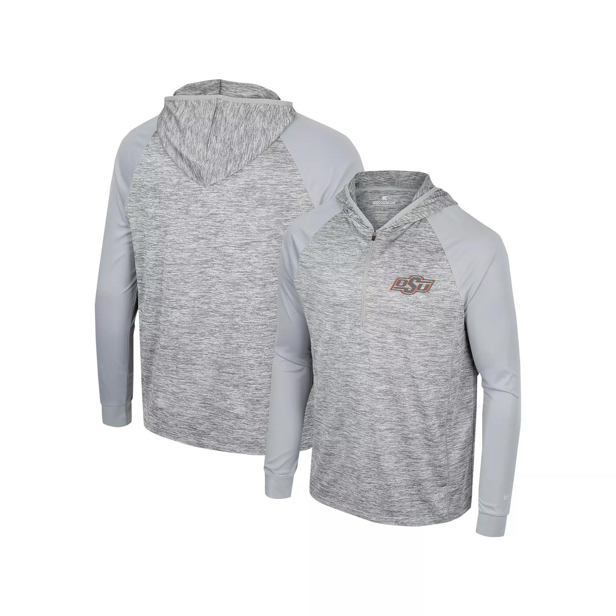 Men's Colosseum Gray Oklahoma State Cowboys Cybernetic Raglan Quarter-Zip Hooded Top, Size: XL, Grey Product Image