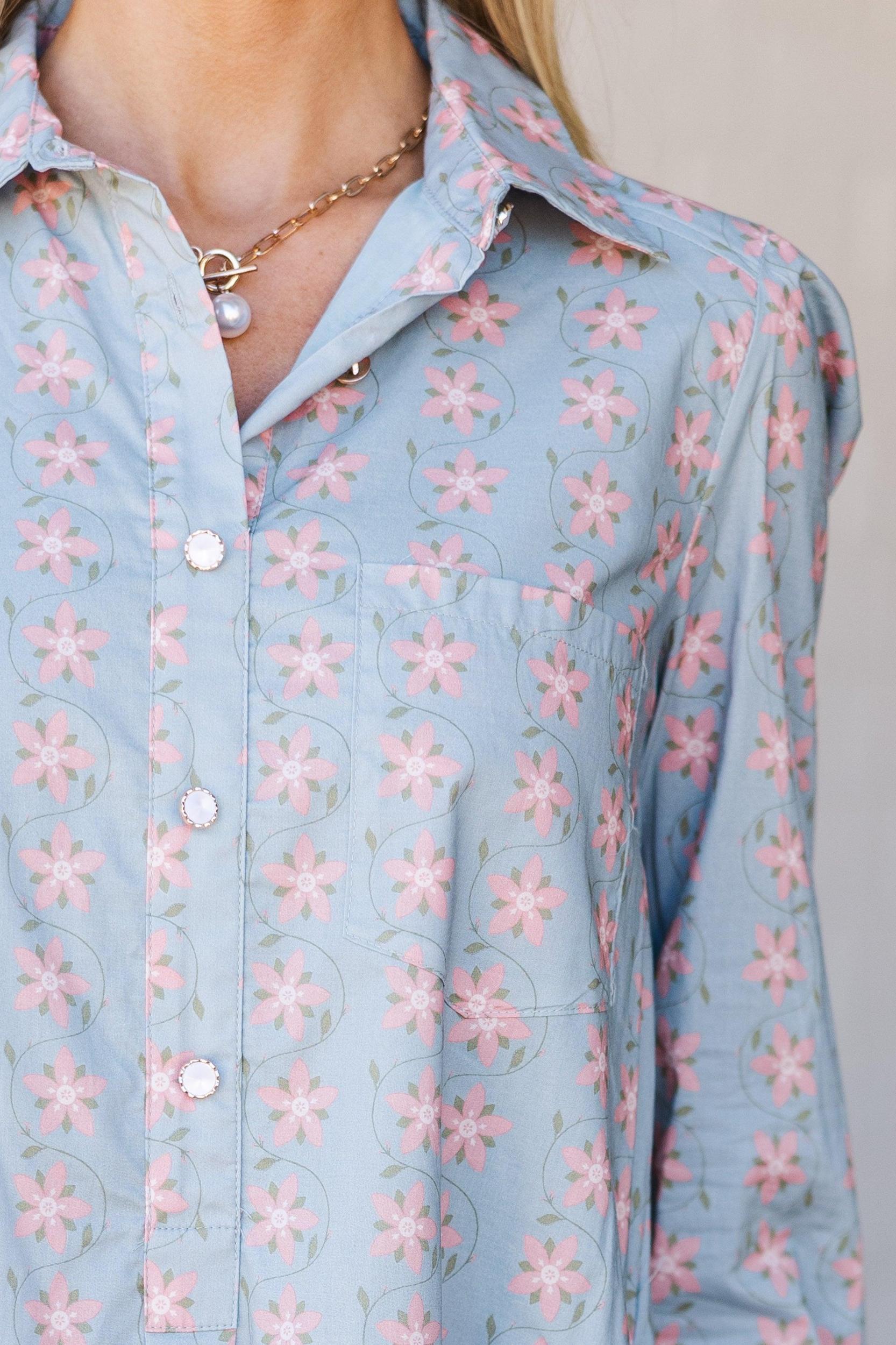Share Your Story Light Blue Floral Shirt Dress Female Product Image