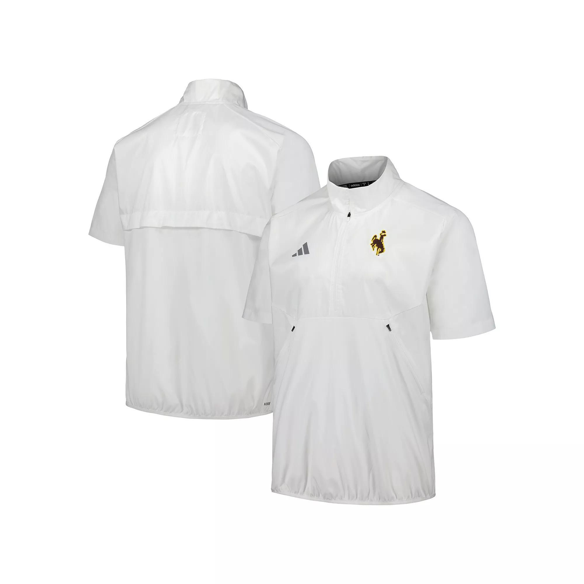 Men's adidas White Wyoming Cowboys Sideline AEROREADY Raglan Short Sleeve Quarter-Zip Jacket, Size: Small, Wyo White Product Image