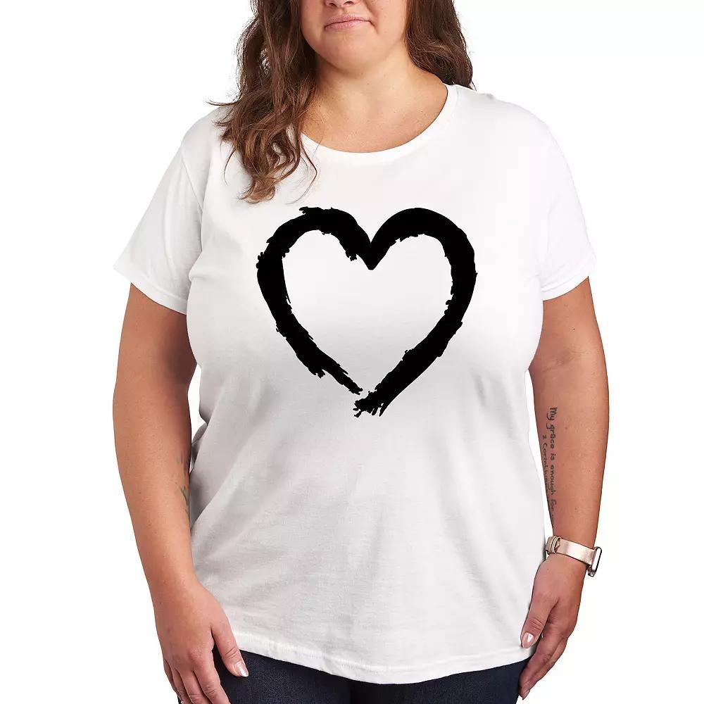 Plus Size Paintbrush Stroke Heart Graphic Tee, Women's, Size: 3XL, White Product Image