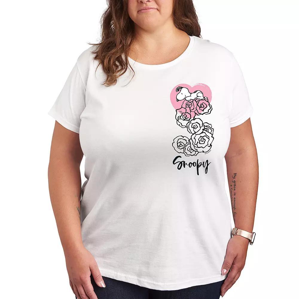 Plus Peanuts Snoopy Roses Graphic Tee, Womens Grey Gray Product Image