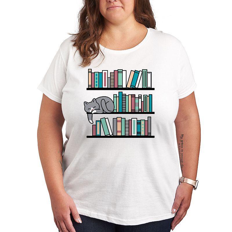 Womens Cat Book Shelf Graphic Tee, Girls Product Image