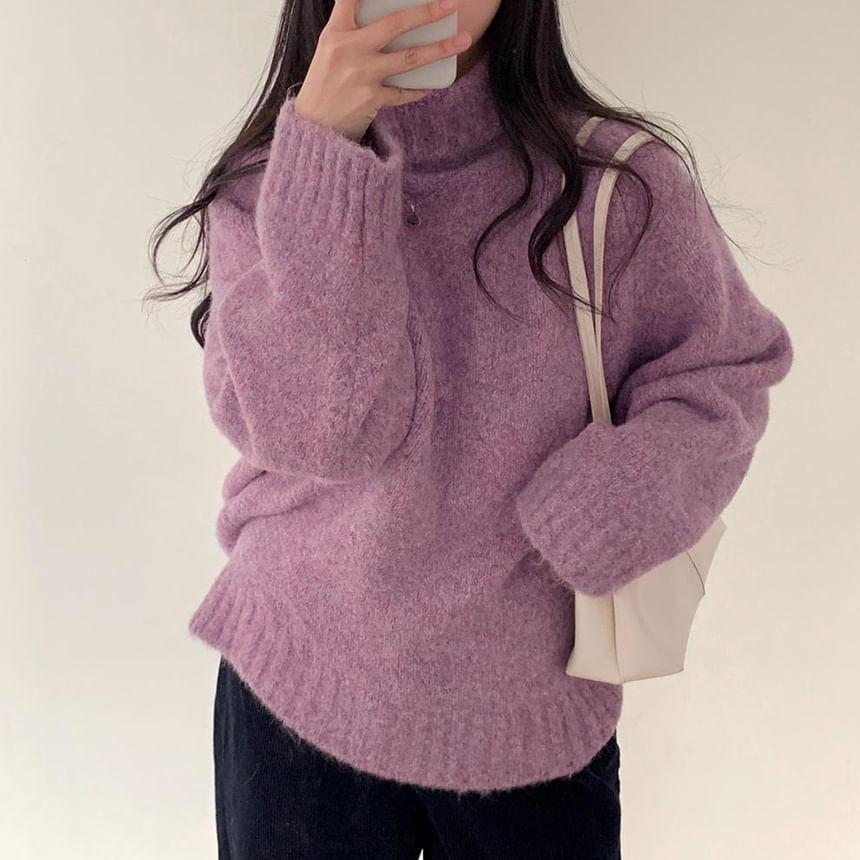 Long-Sleeve Turtleneck Plain Sweater Product Image