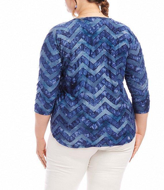Karen Kane Plus Size Jacquard Tie-Dye Burnout Scoop Neck 3/4 Sleeve Top Product Image