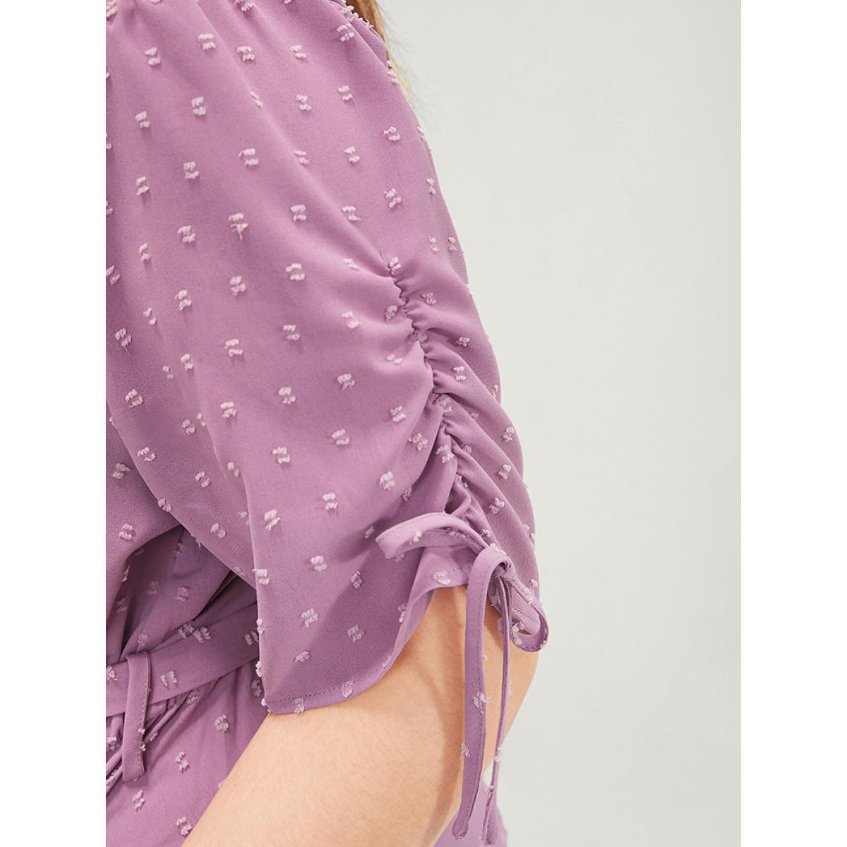 Plus Size Plain Wrap Ruffles Pocket Belted High Low Hem Dress Mauve Women Elegant Gathered V-neck Short sleeve Curvy Midi Dress BloomChic 14-16/1X Product Image