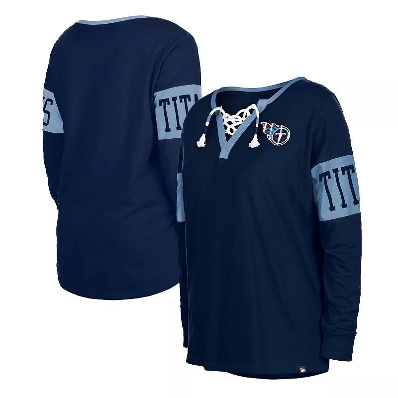 Women's New Era Navy Tennessee Titans Lace-Up Notch Neck Long Sleeve T-Shirt, Size: XS, Blue Product Image