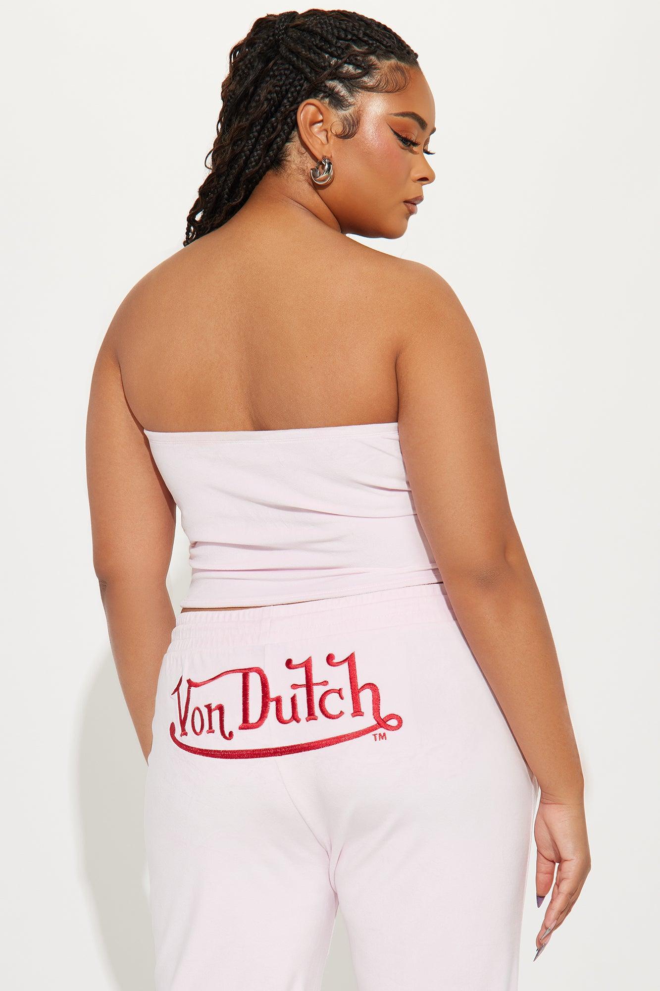 Von Dutch Velour Tube Top - Light Pink Product Image