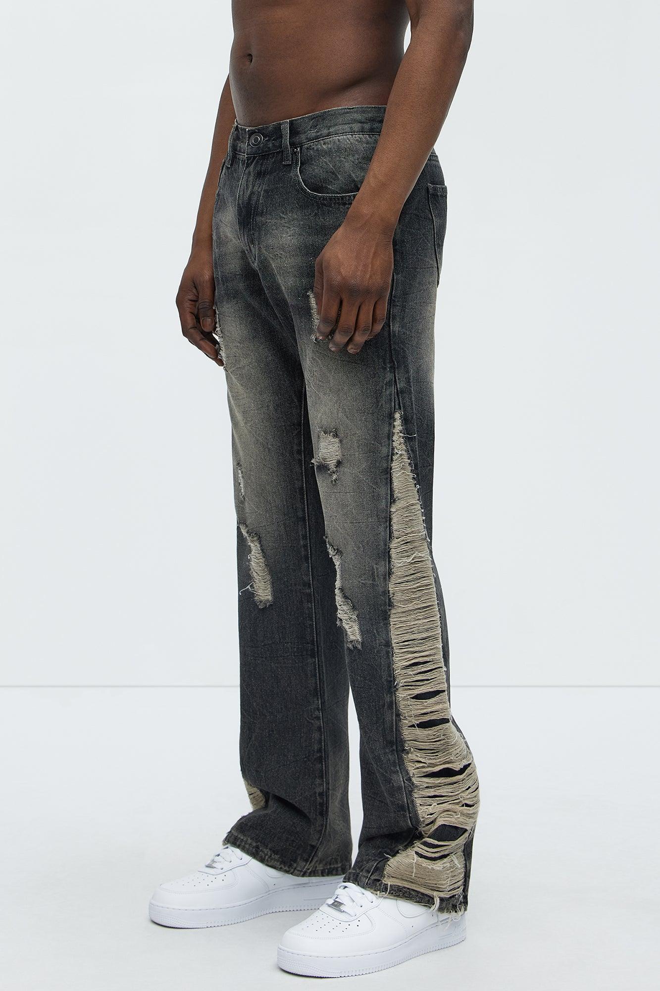 Back In The Valley Distressed Stacked Slim Flare Jeans - Black Wash Product Image