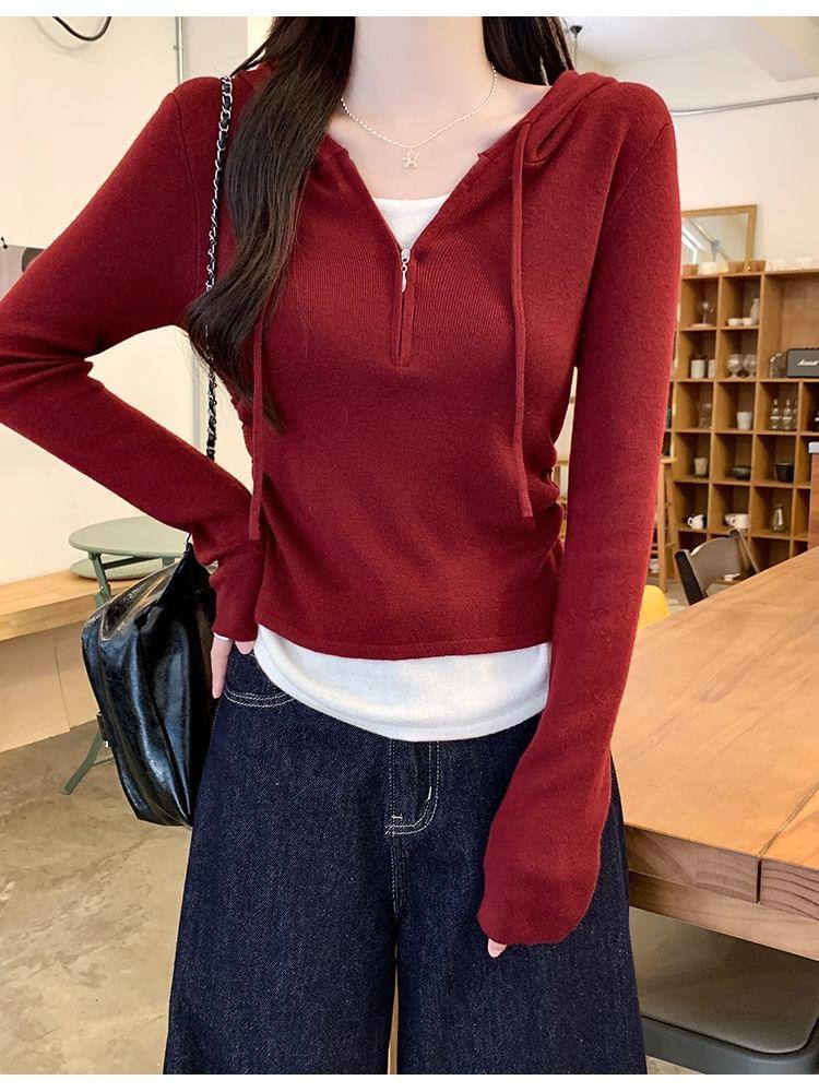 Two Tone Hooded Mock Two-Piece Sweater Product Image