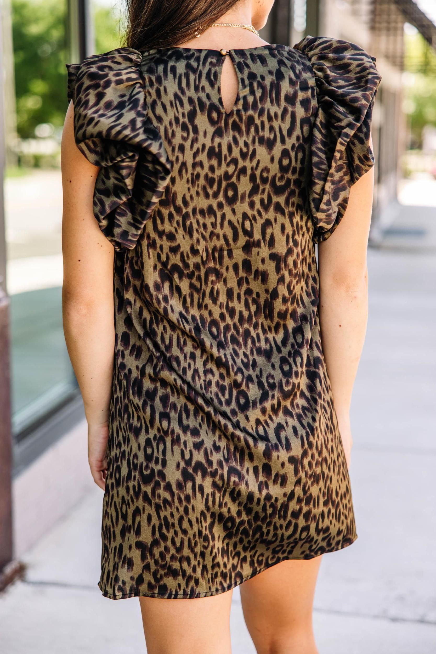 Give You A Look Olive Green Leopard Shift Dress Female Product Image
