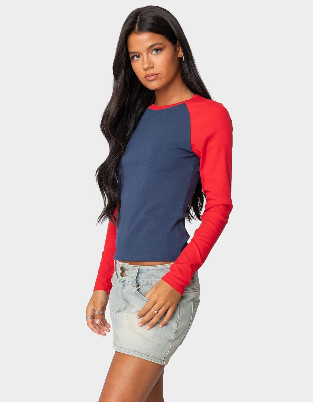 EDIKTED Tommi Raglan Long Sleeve Tee - NAVY Product Image