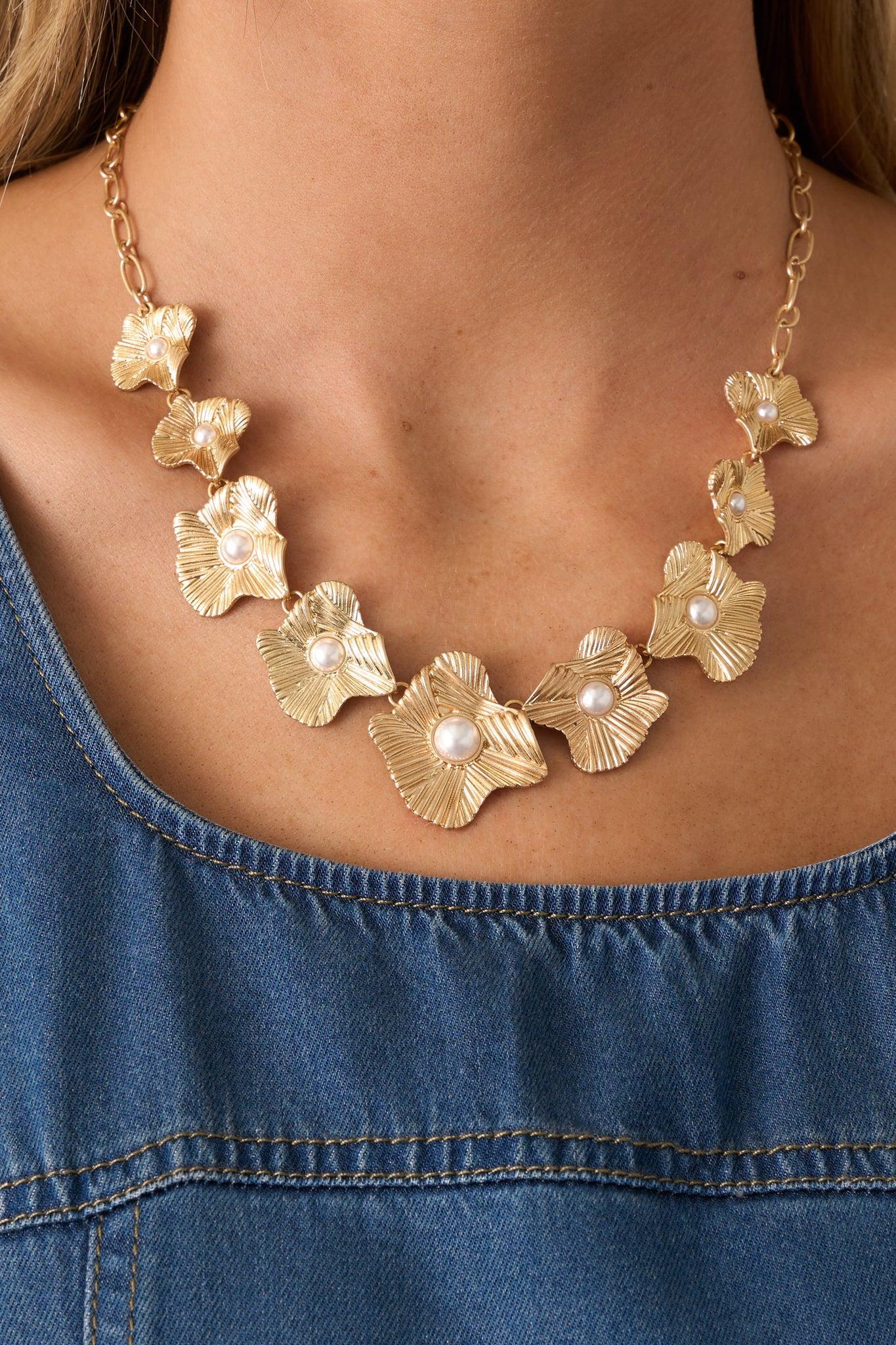 Through The Garden Gold & Ivory Pearl Floral Necklace Product Image