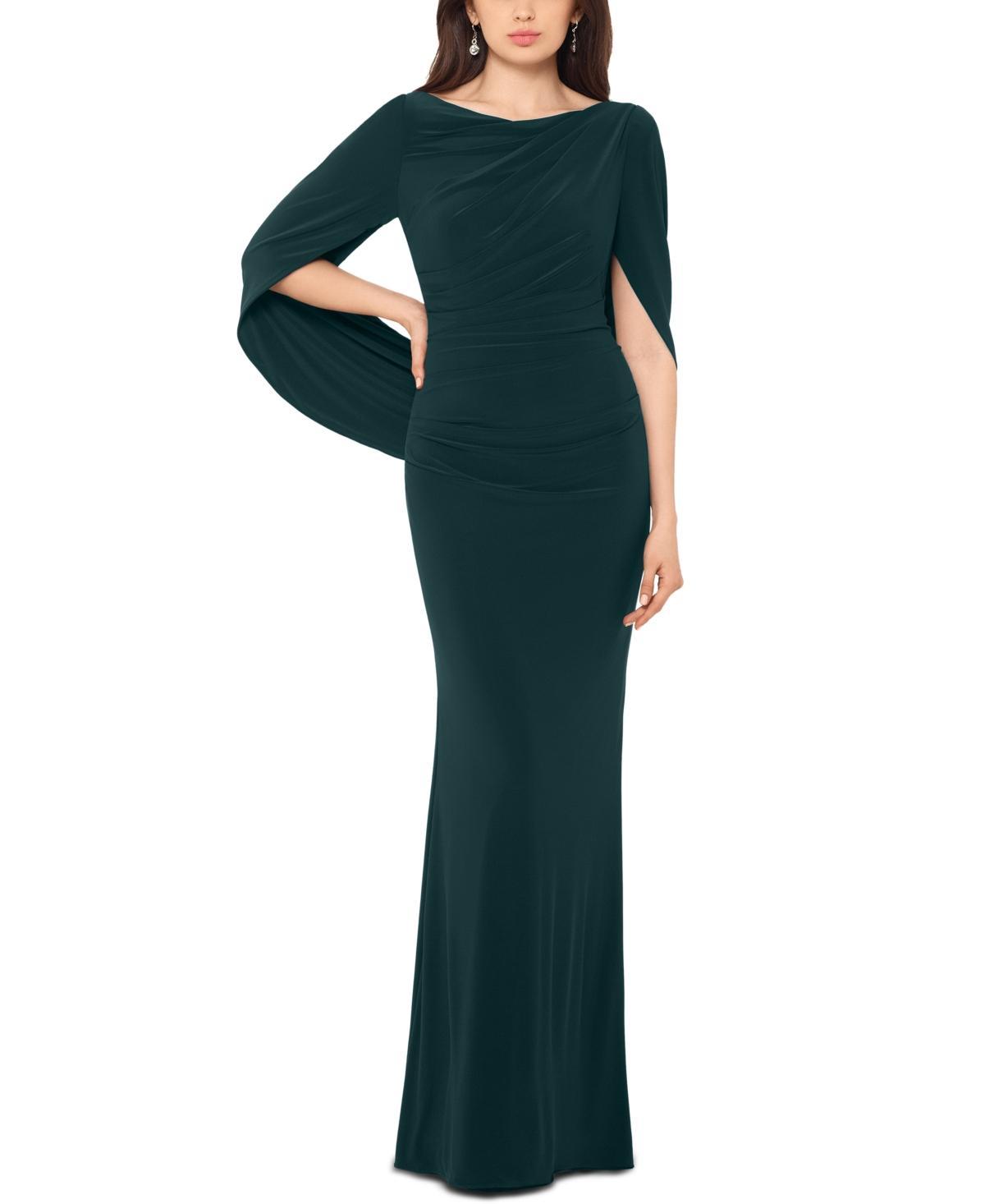 Betsy & Adam Cowl Neck Sleeveless Draped Back Mermaid Gown Product Image