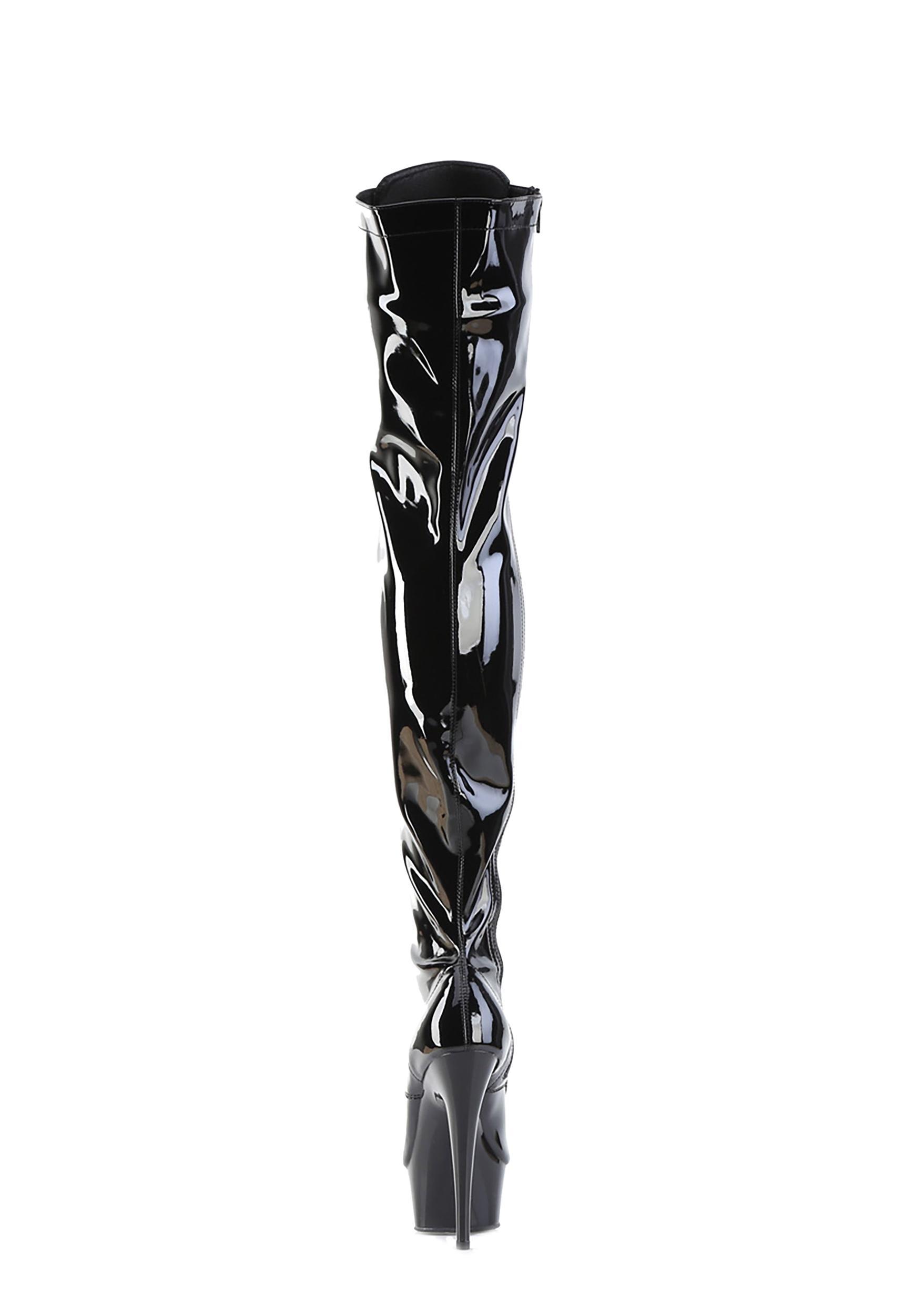 Pleaser Delight-3023 Lace-Up Stretch Vinyl Boots - Black Product Image
