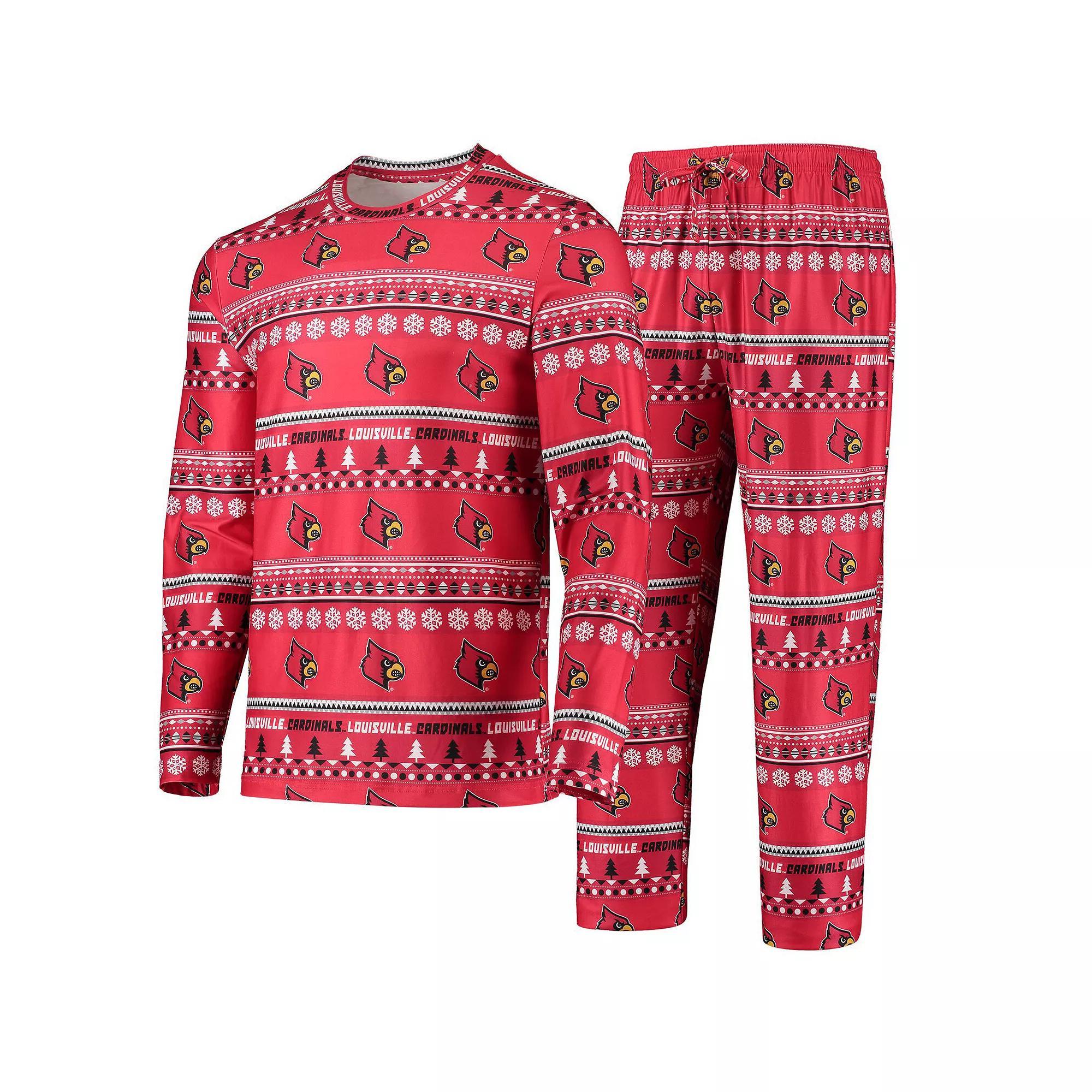Men's Concepts Sport Red Louisville Cardinals Ugly Sweater Long Sleeve T-Shirt and Pants Sleep Set, Size: Small Product Image