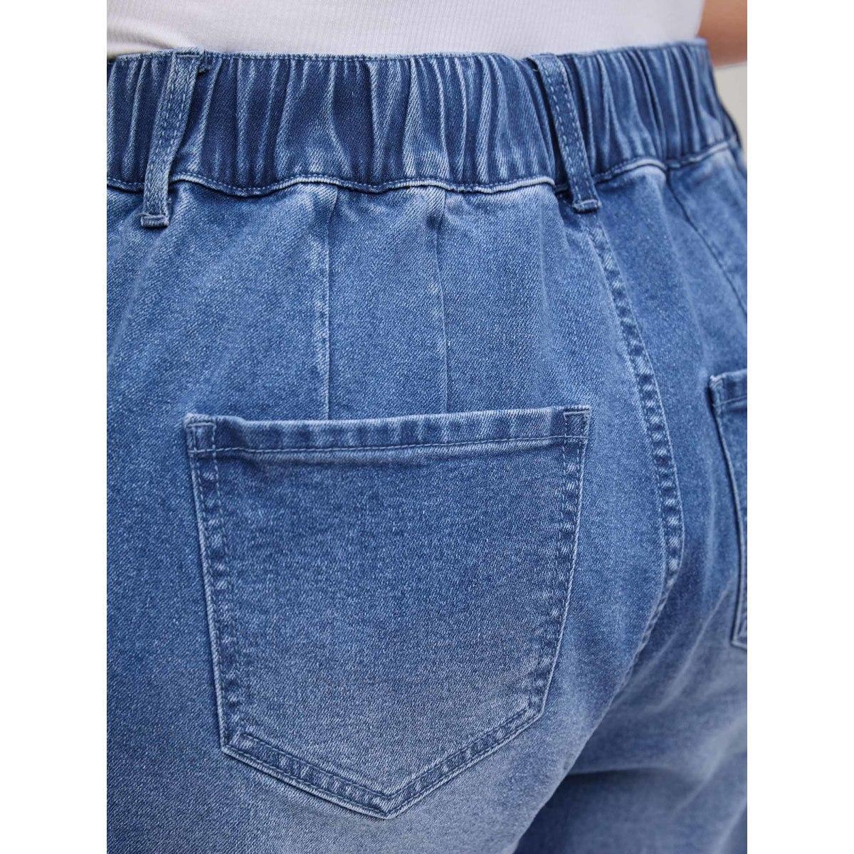 Plus Size Stretch No-Gap Elastic Waist Jeans Women Midblue High stretch Slanted pocket Jeans BloomChic 22/3X Product Image