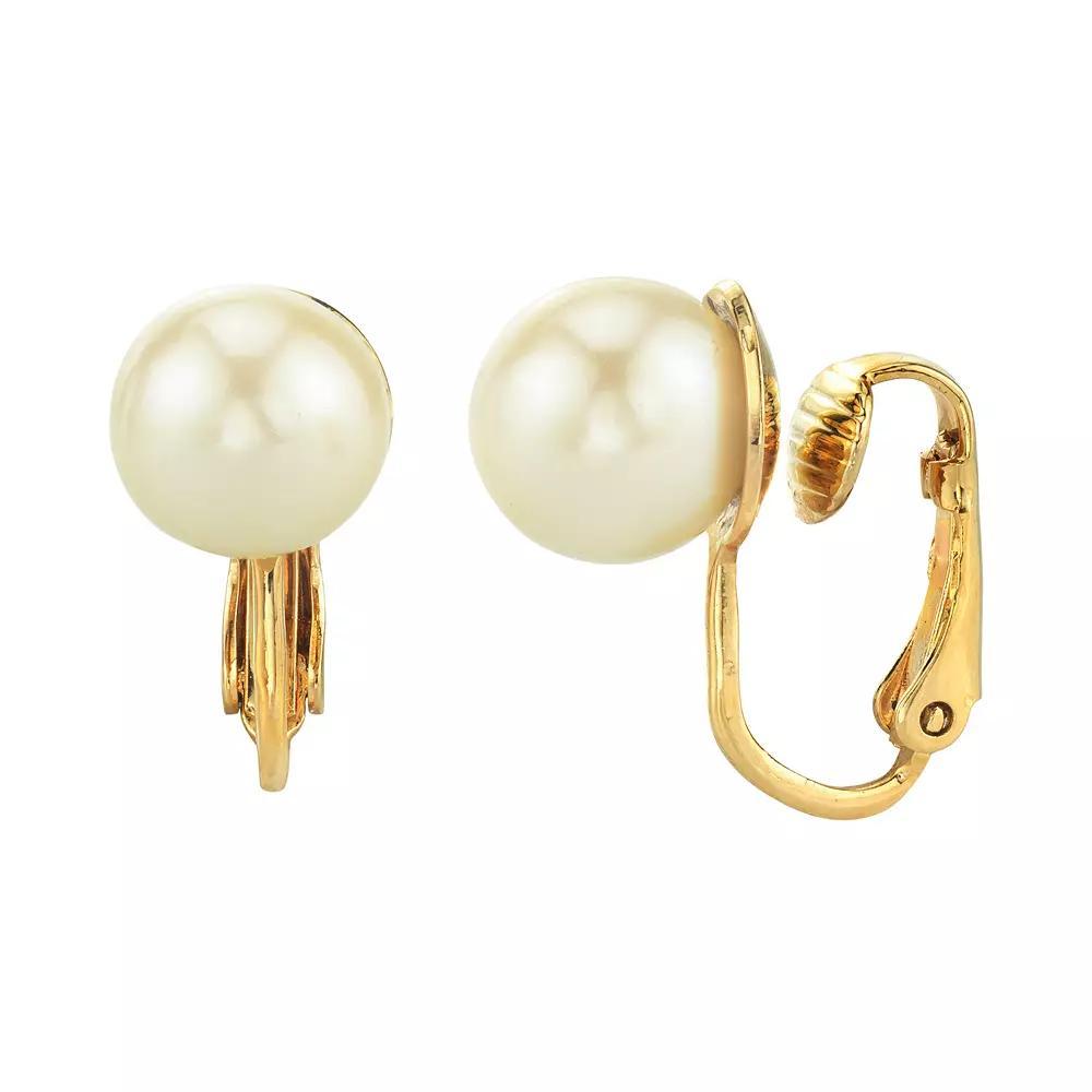 1928 Simulated Pearl Clip-On Earrings, Womens, Silver Tone Product Image