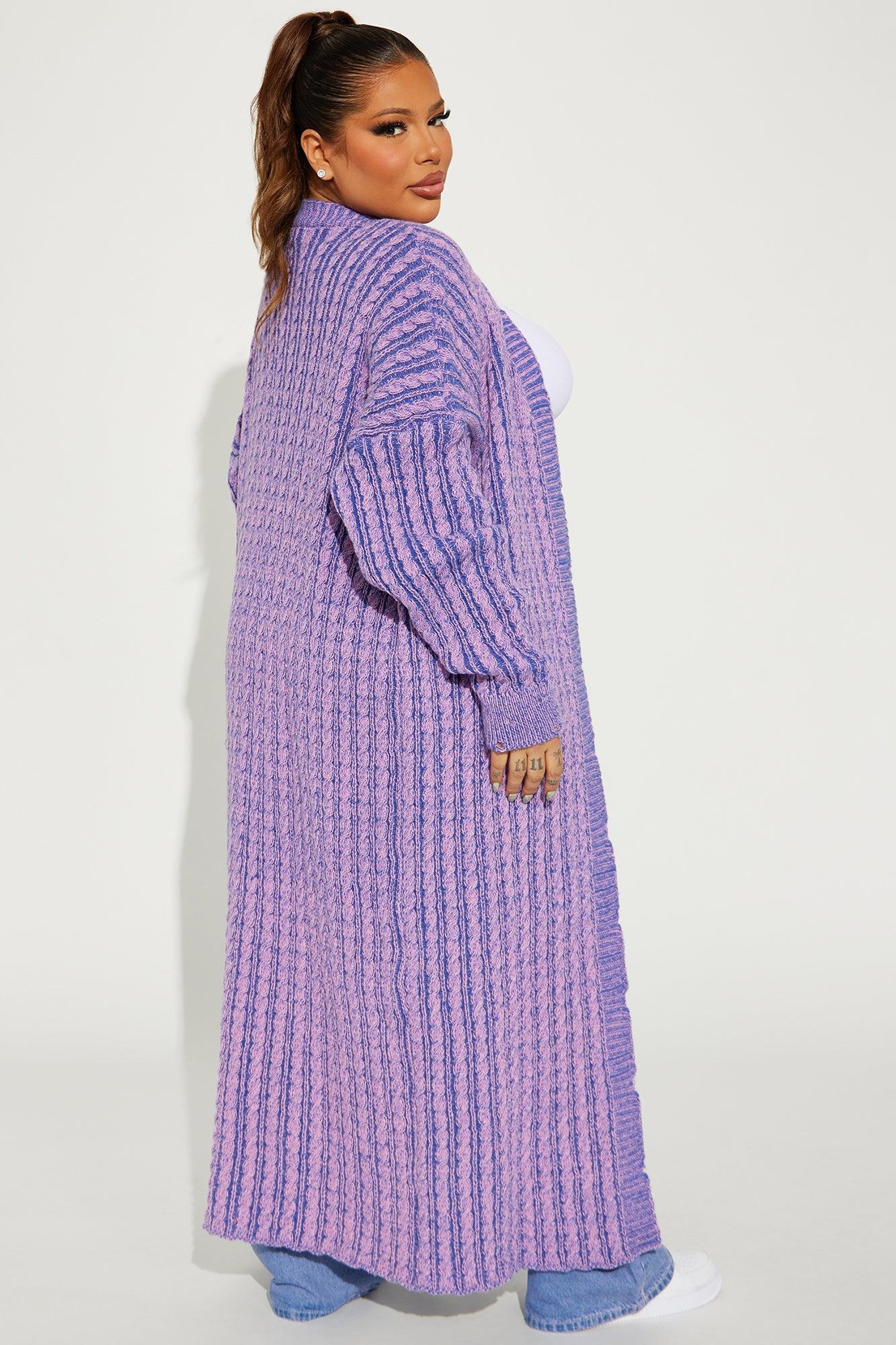 Street Chic Washed Long Cardigan - Purple/combo Product Image