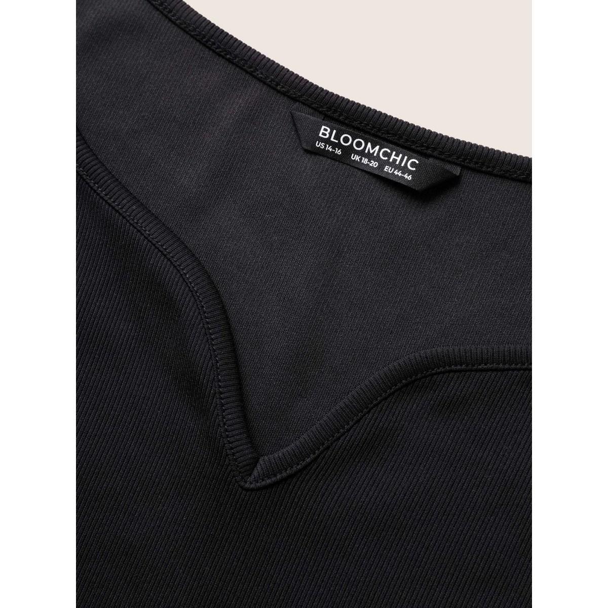 Plus Size Solid Rib Knit Heart Neckline Tank Top Women Black Casual Heart neckline Everyday Tank Tops Camis BloomChic 26/4X Product Image