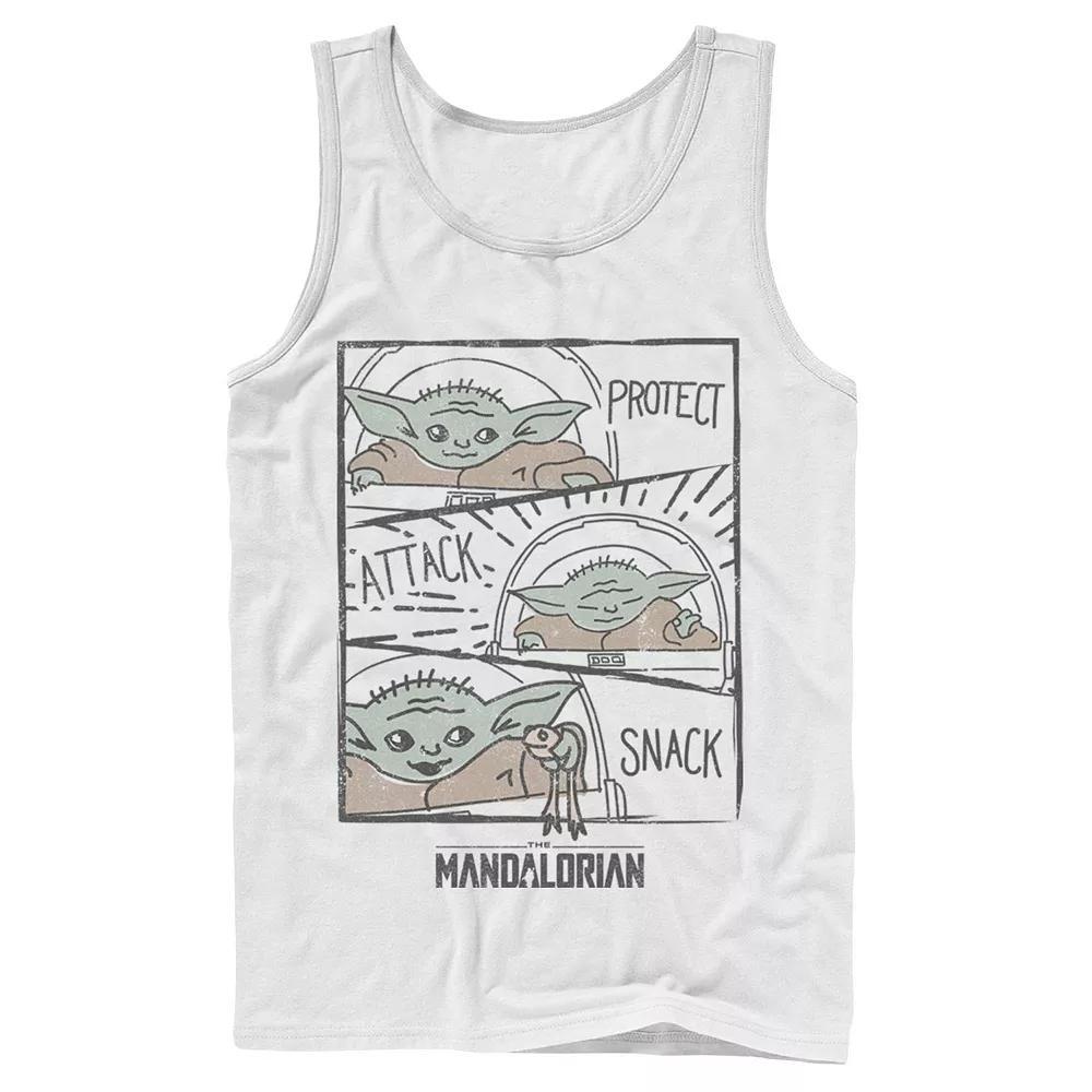 Men's Star Wars The Mandalorian The Child Protect Attack Snack Tank Top, Size: Large, White Product Image