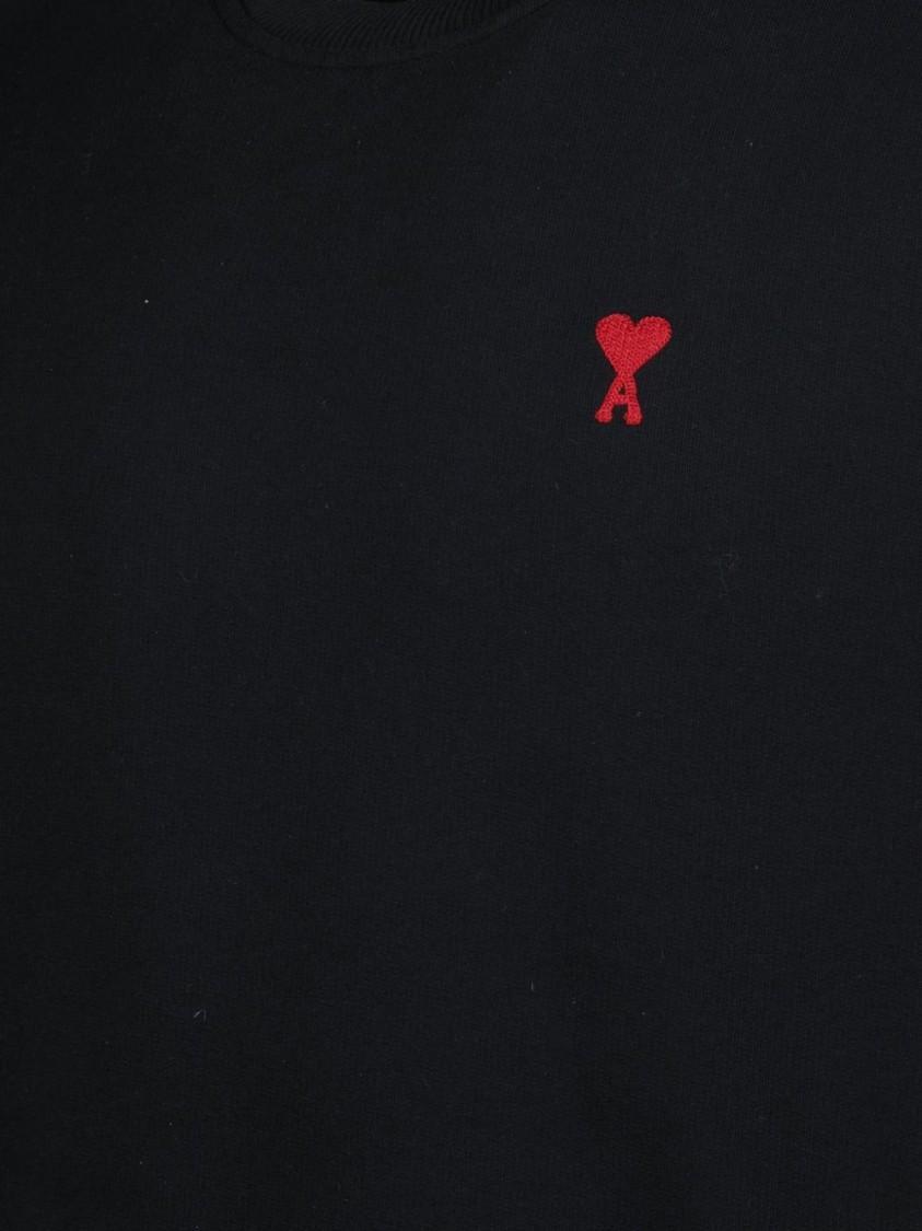 AMI ALEXANDRE MATTIUSSI Ami Classic Black Sweater With Round Neckline And Emblem Detail Product Image