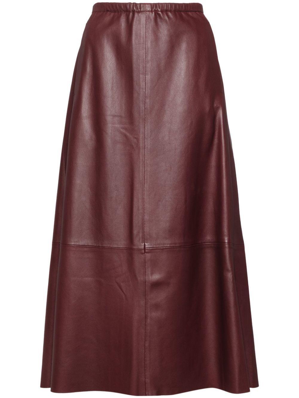 VINCE Leather Midi Skirt In Red Product Image