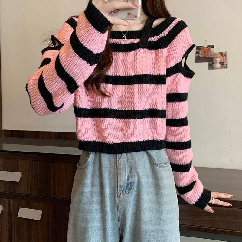 Striped Cutout Sweater Product Image