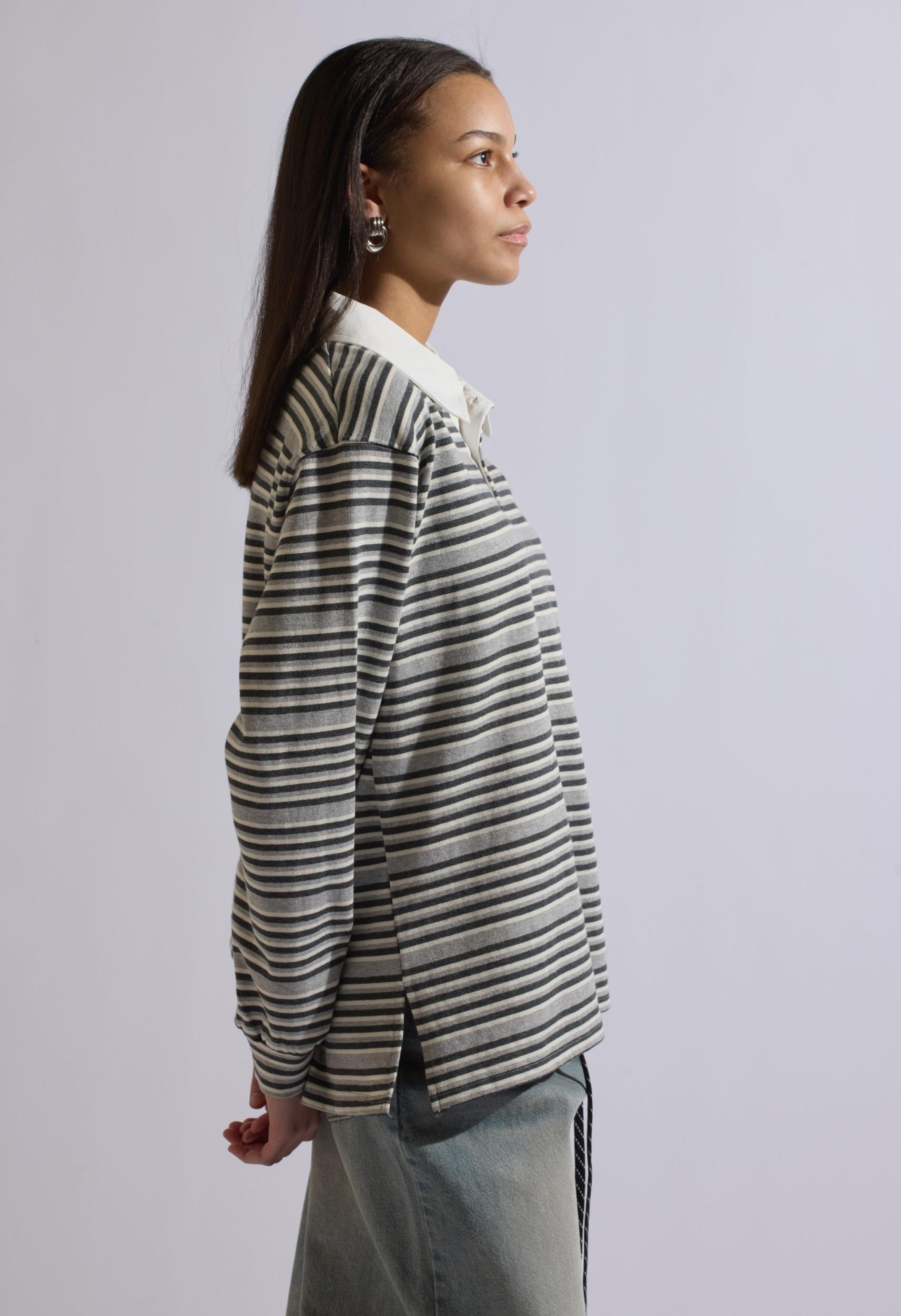Stevie Striped Collared Long Sleeve in Grey Product Image