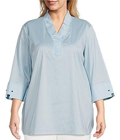 Womens Ruffled Cotton-Blend Blouse Product Image