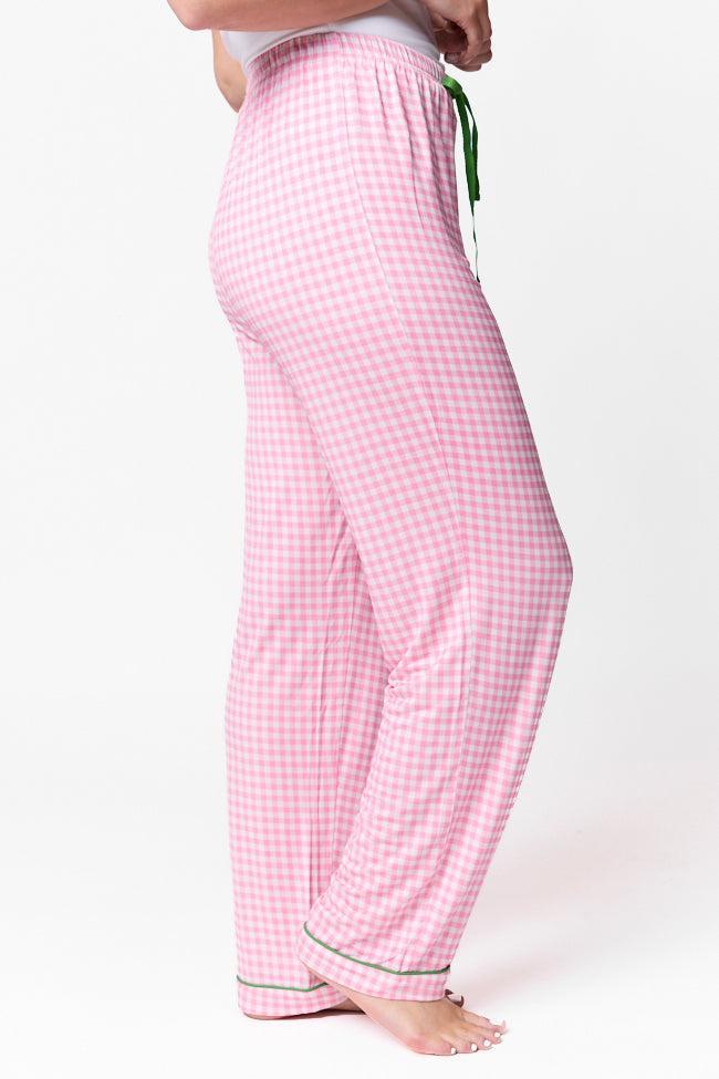 Good To Get Away Pink Gingham Pajama Pants Product Image