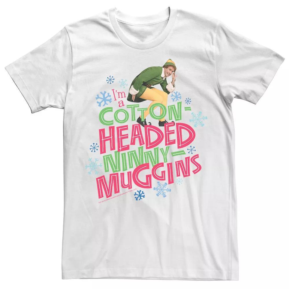 Men's Elf Buddy Cotton Headed Ninny Muggins Large Text Tee, Size: XL, White Product Image