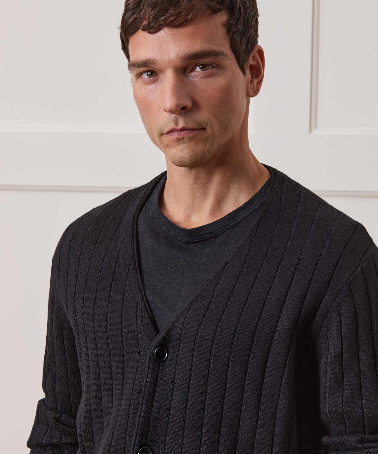 Relaxed Linen-Cotton Ribbed Cardigan Product Image