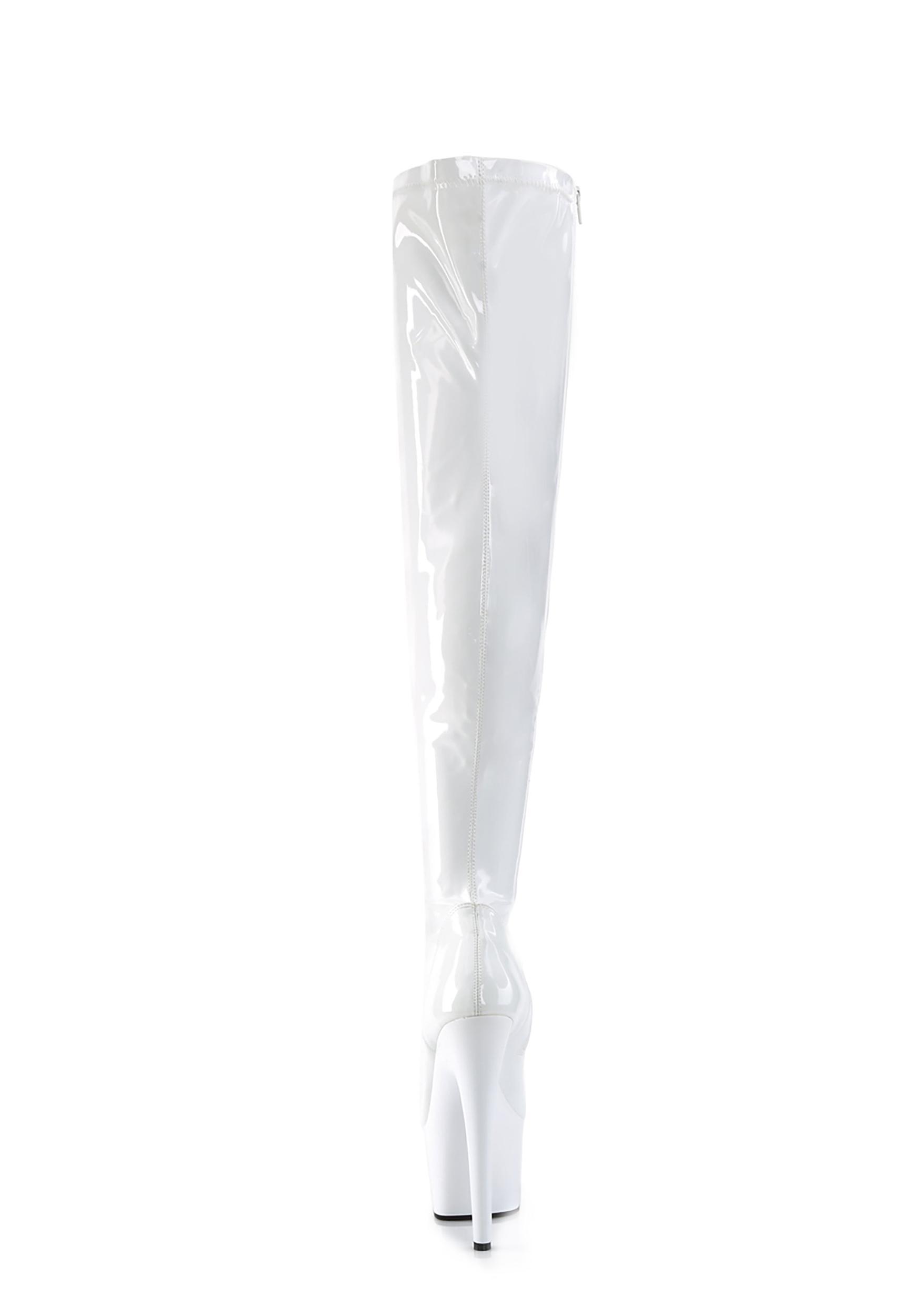 Pleaser Adore Platform Boots - Patent White Product Image