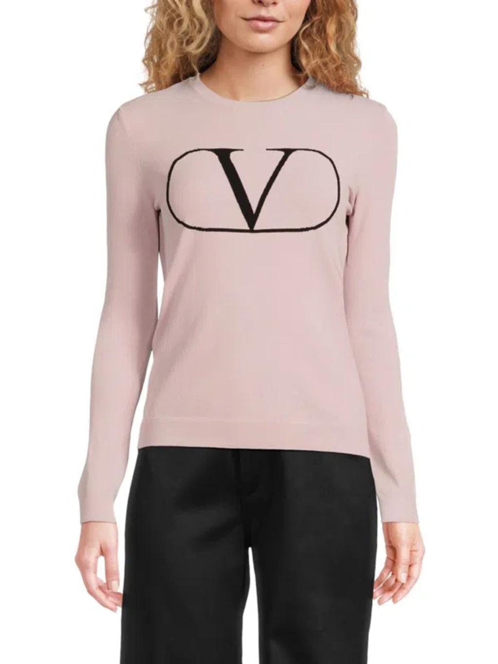 VALENTINO Women's Logo Sweater In Blush Product Image