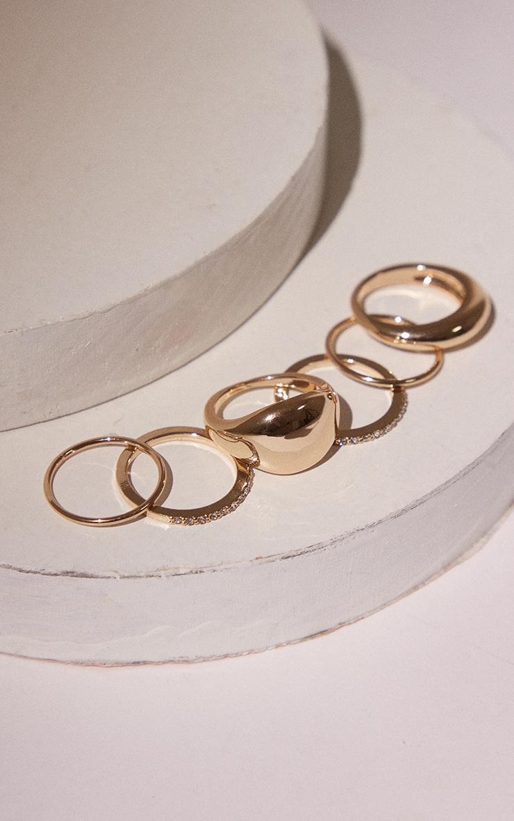 Gold Simple Curved Diamante 6 Ring Pack Product Image
