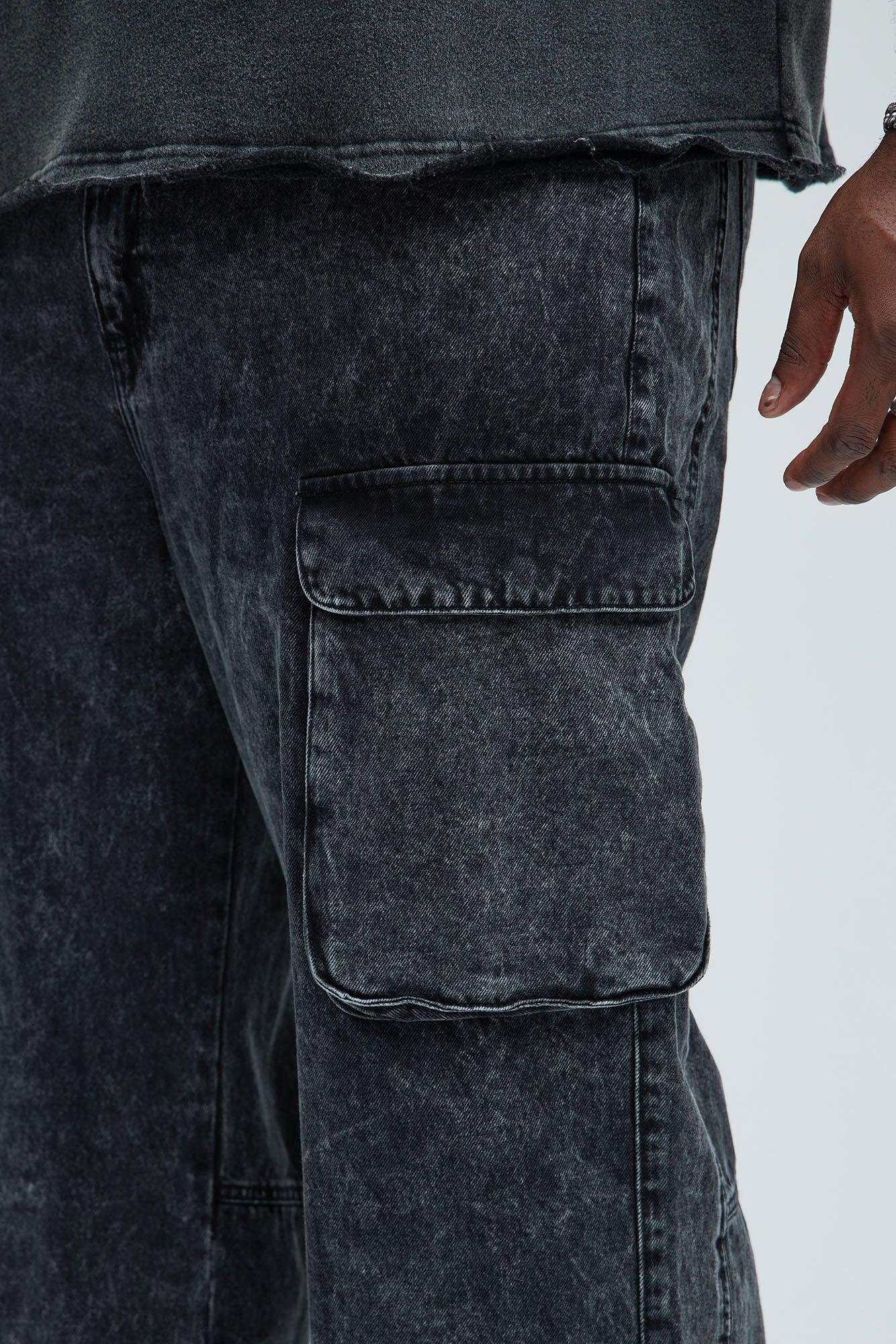 Baggy Clover Cargo Jeans - Black Product Image