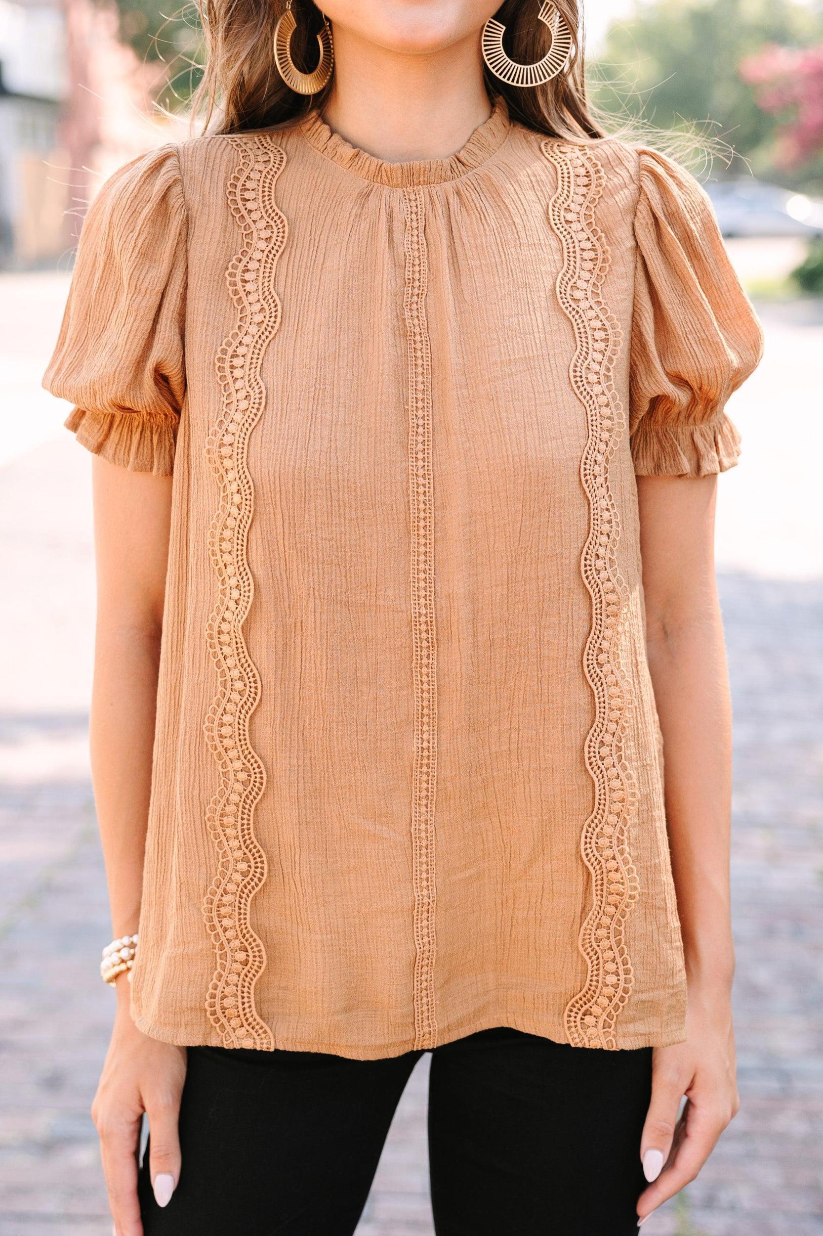 Wish You Were Here Brown Crochet Blouse Female Product Image
