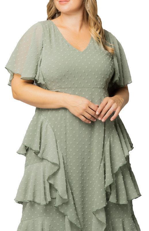Sage Dot Tour de Flounce Chiffon Gown - Plus Product Image