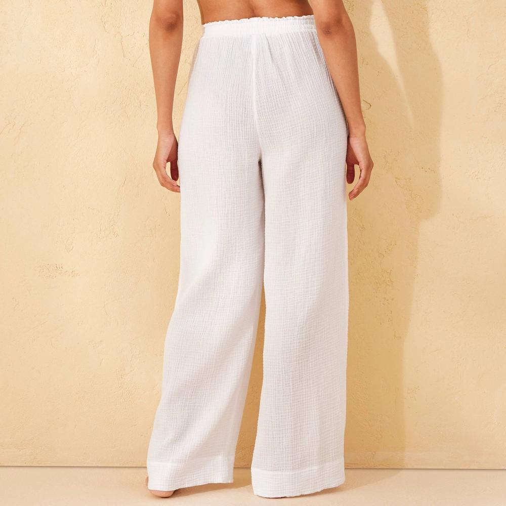 Women's Gauze Cover Up Pants - Shade & Shore™ White M: Cotton, Pull-On, Elastic Waistband, Maxi Length Product Image